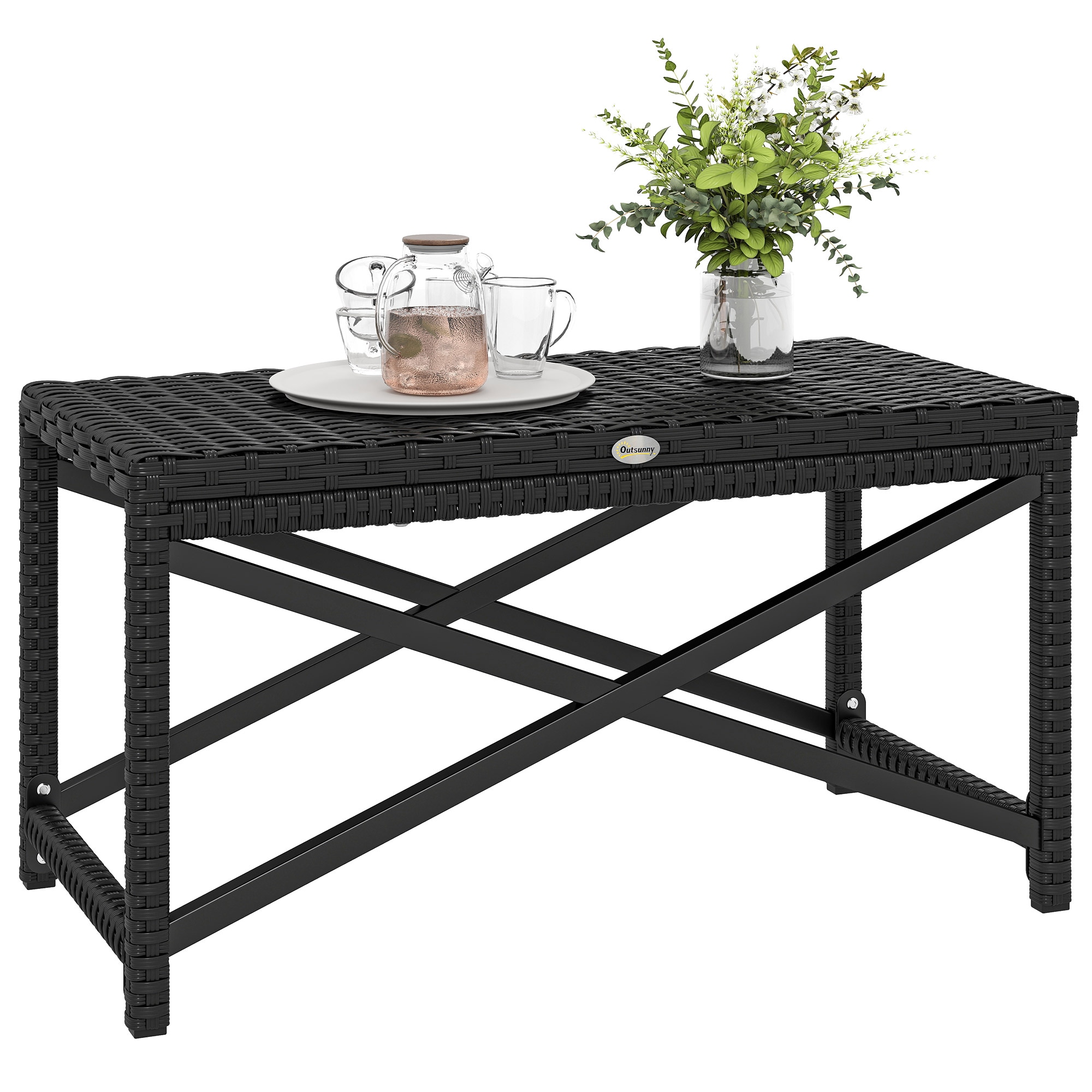 Outsunny Outdoor Coffee Table, PE Rattan Side Table w/ Plastic