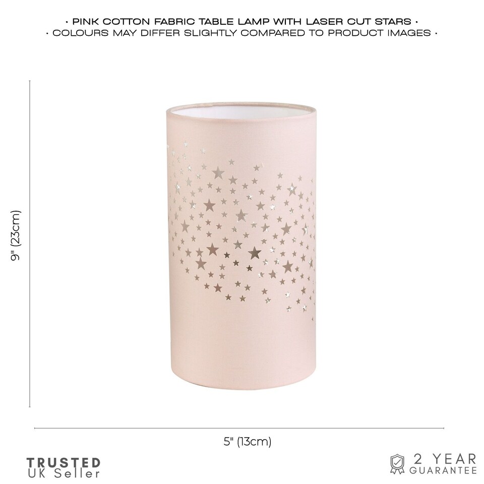 image 1 of Contemporary Stars Decorated Children/Kids Blush Pink Cotton Bedside Table Light | Pink | Pink | 1