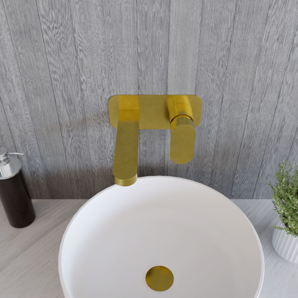 image 1 of Current Round Wall Mounted 2 Tap Hole Basin Mixer Tap - Brushed Brass | Gold | Brushed Brass | 1