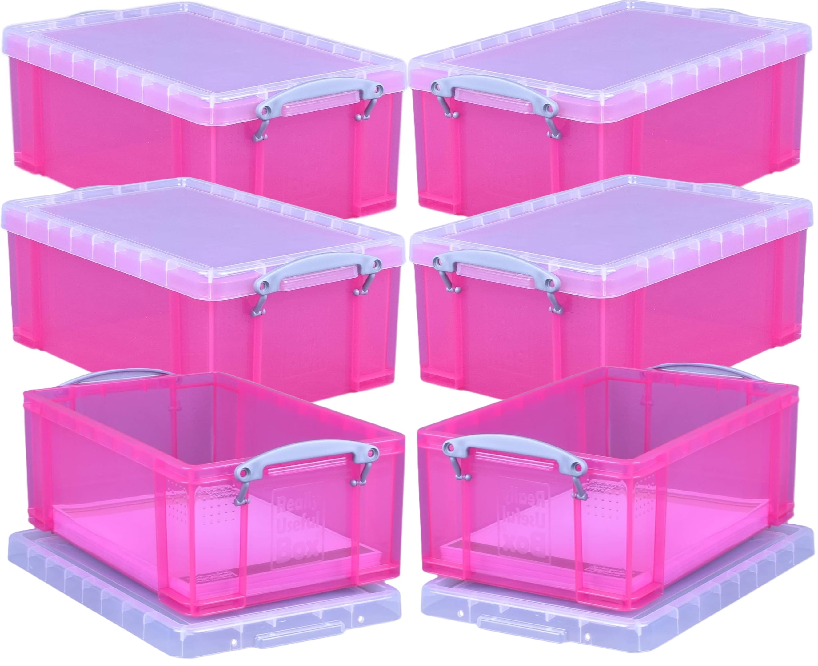 Really Useful Plastic Storage Box 9 Litre Transparent Pink Pack of 6 ...