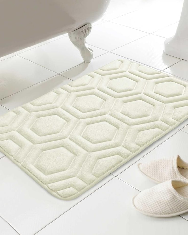image 1 of Geo Design Memory Foam Cream Bath Mat 43x61cm