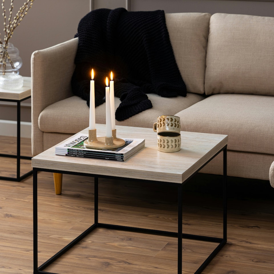 image 1 of Barossa Coffee Table with Light Oak Top & Black Steel Base 60cm