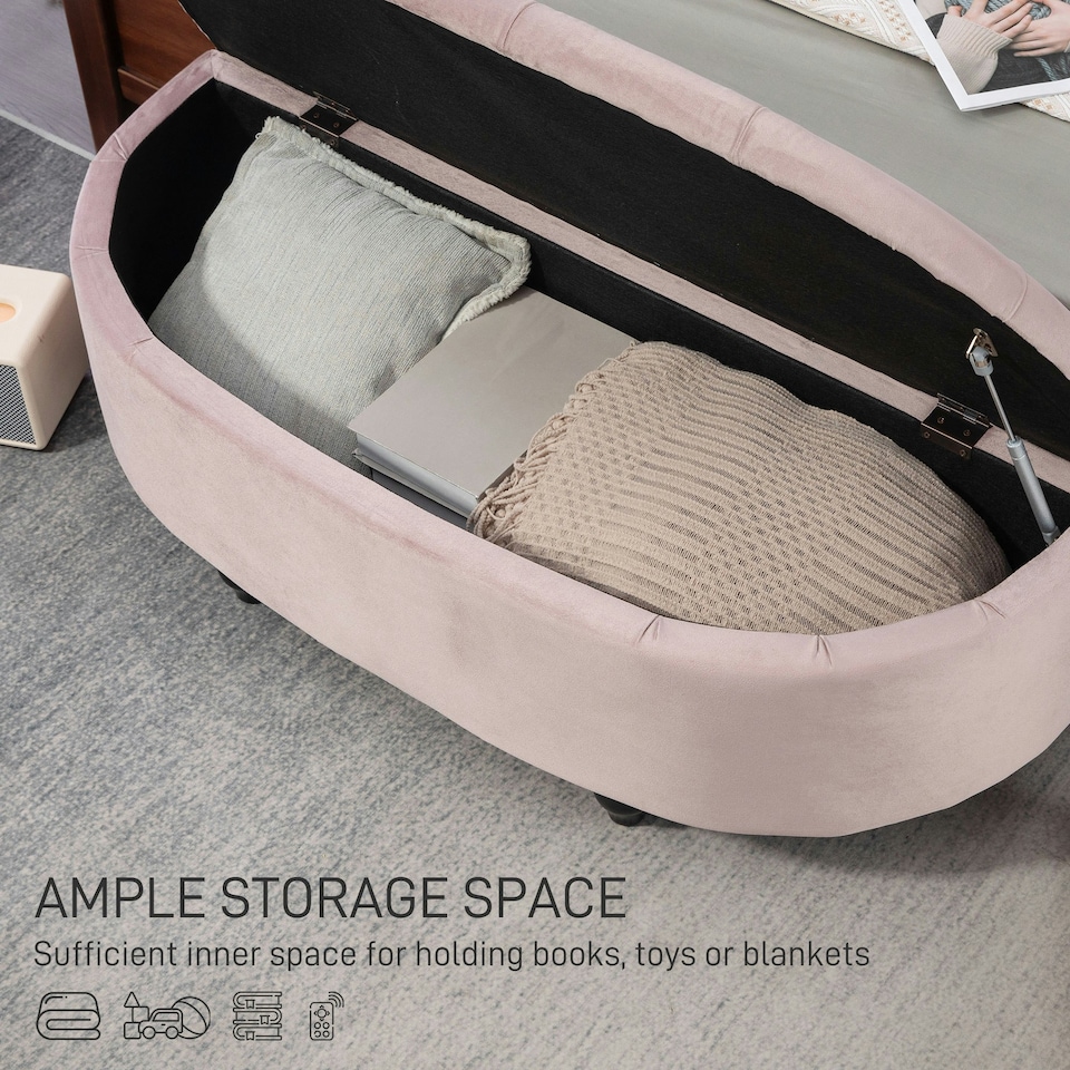 image 1 of HOMCOM Semi-Circle Storage Ottoman Bench Tufted Upholstered Pink