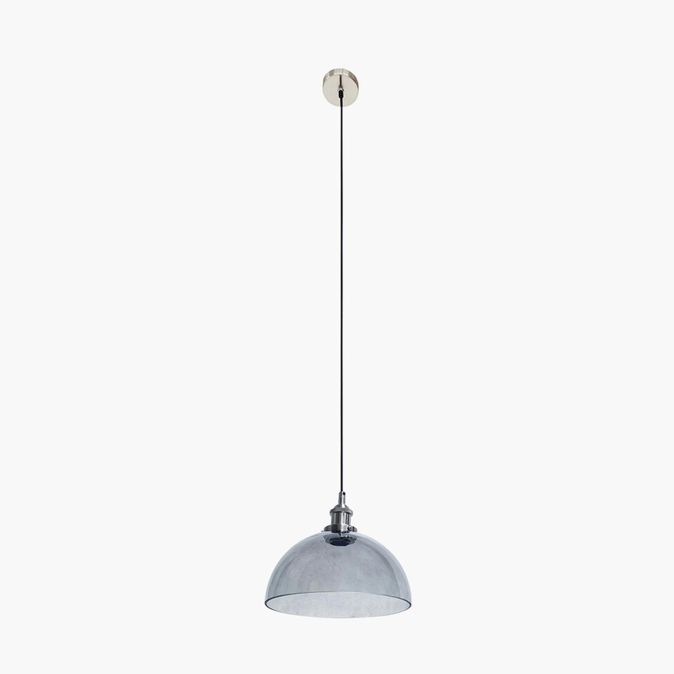 image 1 of Antique Silver Metal and Smoked Glass Dome Pendant Grey | W30xD30xH120cm