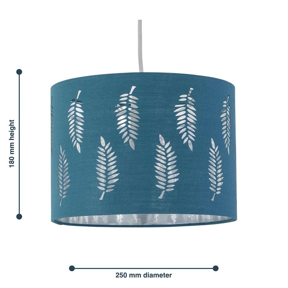 image 1 of First Choice Lighting Set of 2 Fern Teal Cut Out 25cm Pendant Lightshades Green | Silver