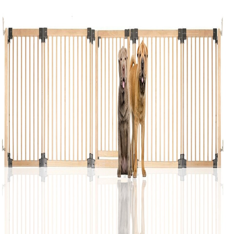 image 1 of Bettacare Wooden Multi Panel Flexible Pet Barrier, Natural Wood, up to 376cm Wide, Dog Barrier for Pets Dogs and Puppy Cream | Natural