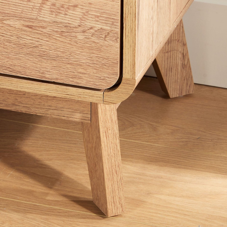 image 1 of 2 Drawer Bedside Oak Effect Scandi Legs Bedroom Furniture Nightstand Table Unit