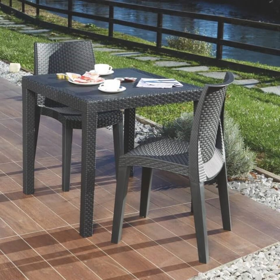 image 1 of Square Garden Plastic Patio Dining Table | Black | 1