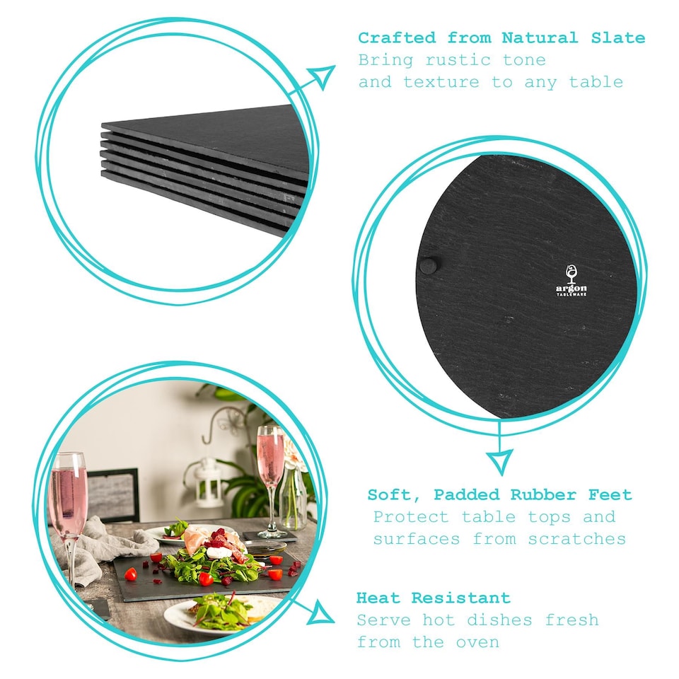 image 1 of Argon Tableware Square Slate Placemats - Set of 24 Natural Stone Smooth Edge Slate Dinner Mats Dinnerware Plate Placemats 33cm
