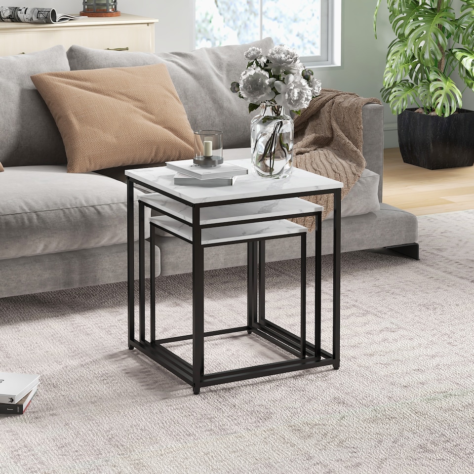 image 1 of HOMCOM Nesting Coffee Tables Set of 3 Stacking Sofa Side Tables White