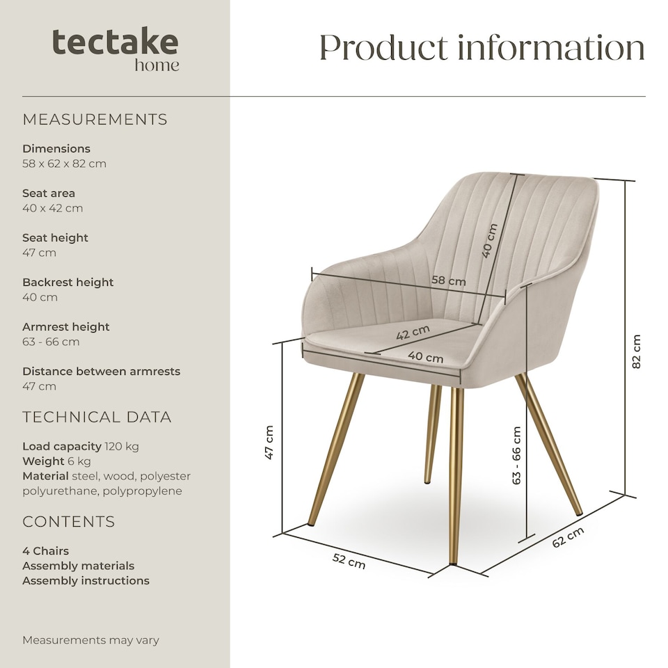 image 1 of Dining Chair Marilyn - quilted velvet, continuous backrest, gold steel legs | Grey | taupe/gold | One Size | 4