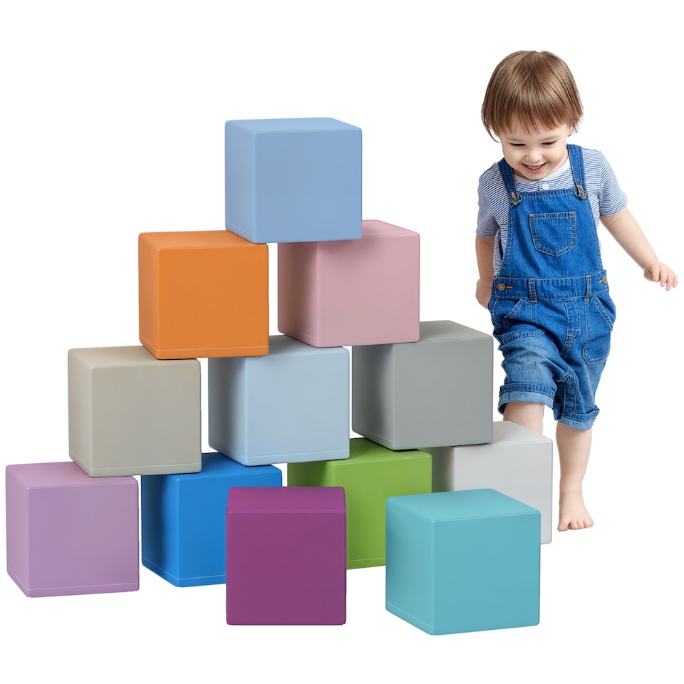 image 1 of HOMCOM 12 PCs Soft Play Blocks Soft Foam Toy Blue | Blue | Blue