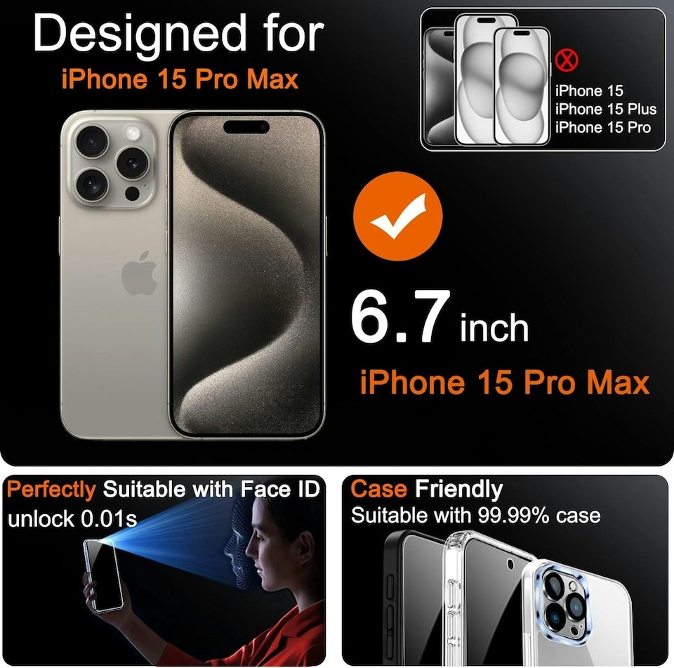 image 1 of 1 x Privacy Full Coverage Screen Protector for iPhone 15 Pro Max 6.7-Inch | Clear
