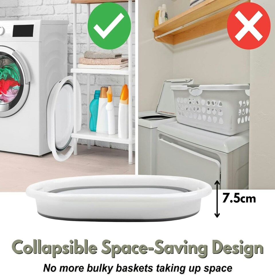 image 1 of Marco Paul Grey Plastic Collapsible Laundry Basket Large 22l Portable Storage Grey