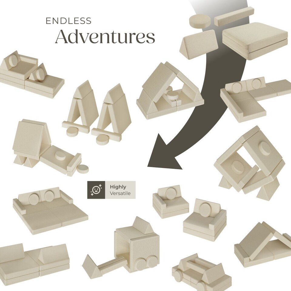 image 1 of Kids Sofa Lilly - 8-piece, flexible arrangement play sofa, thick padding, removable covers | Cream | beige | Two Seater | 1