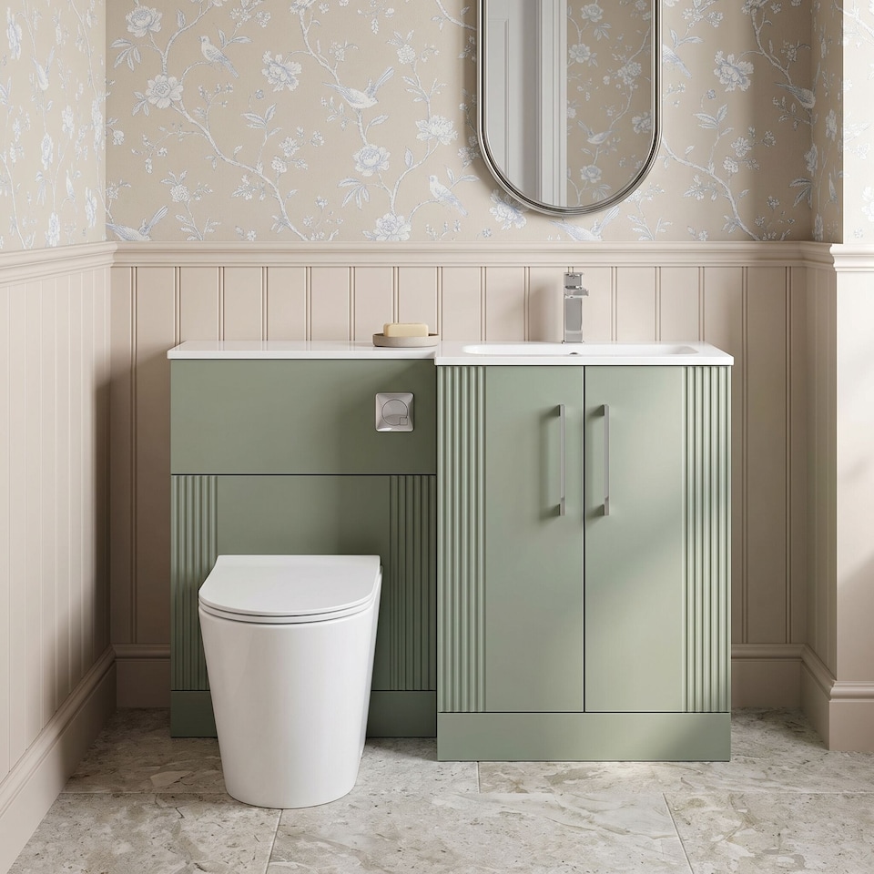 image 1 of Balterley Belvide 2 Door Vanity WC Combi Unit and Stone Basin, RH, 1100mm, Green