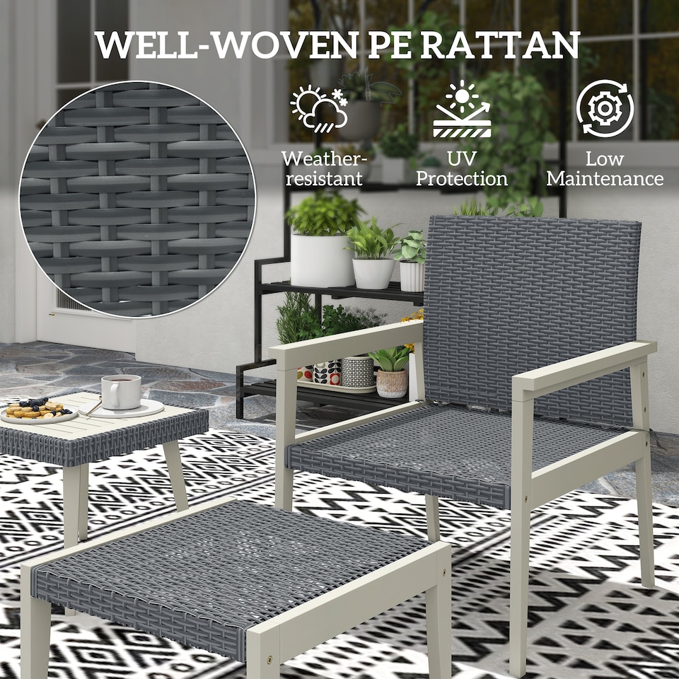 image 1 of Outsunny 5-Pieces Rattan Patio set with Acacia Wood Top Coffee Table | Grey | Grey | 1
