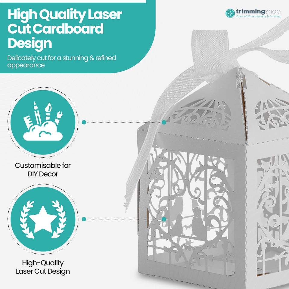 image 1 of Love Birds Wedding Favour Boxes with Organza Ribbon Gift Boxes - 50pcs
