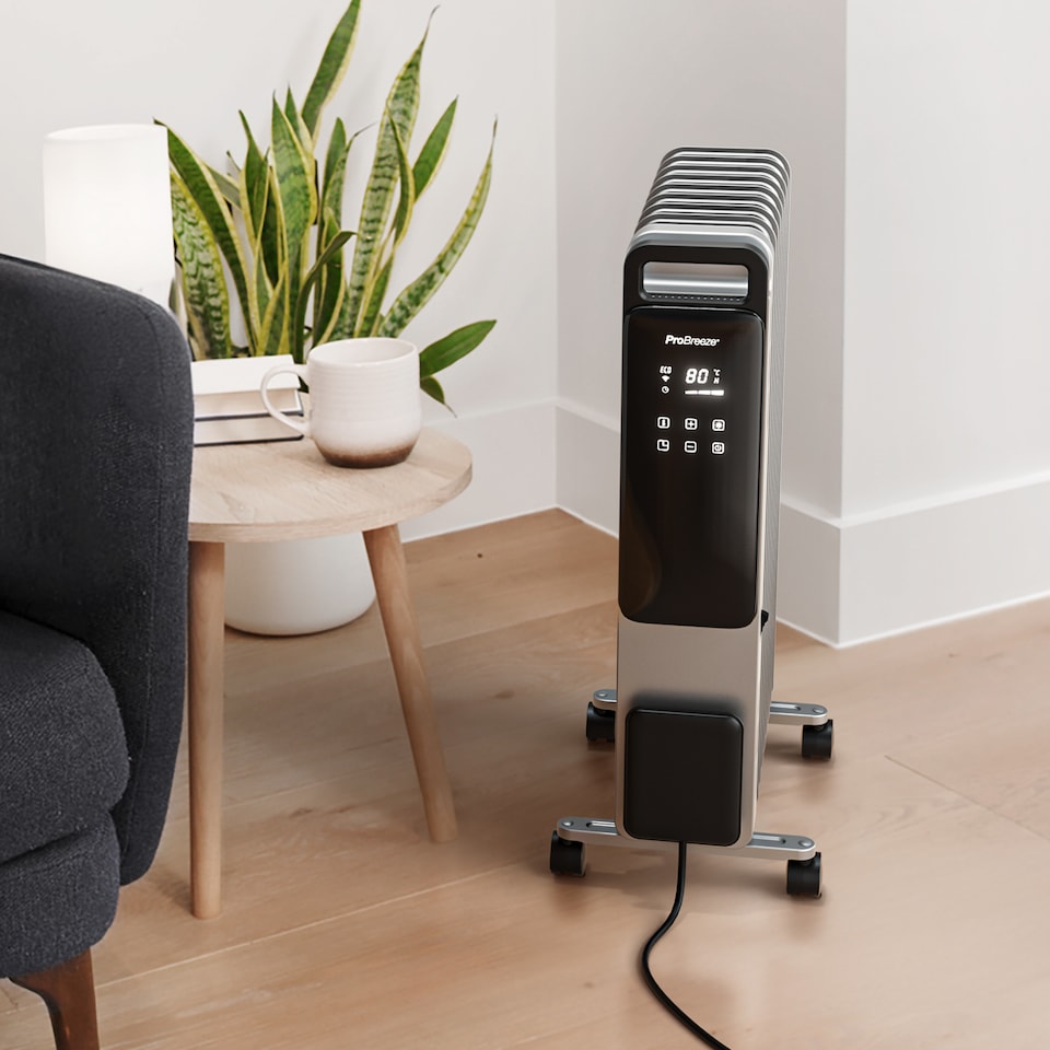 image 1 of Pro Breeze OmniWarm 2500W Oil Filled 11 Fins Eco Radiator Heater with Digital Display and Smart App Control - Silver