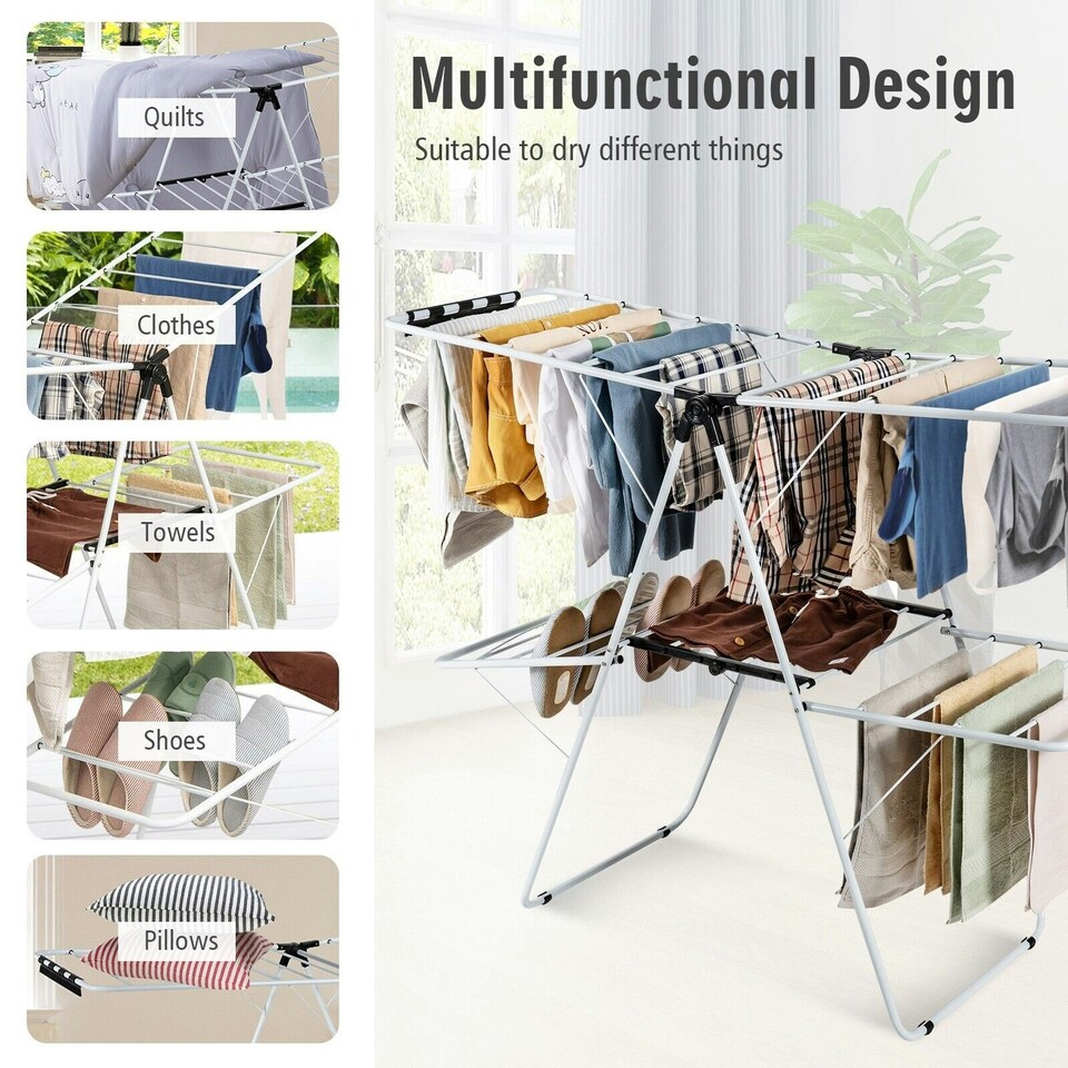image 1 of COSTWYA Foldable 2-Level Clothes Drying Rack Garment Drying Hanger