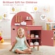 image 6 of COSTWAY Pretend Play Kitchen Wooden Kitchen Playset with Stoves Pink