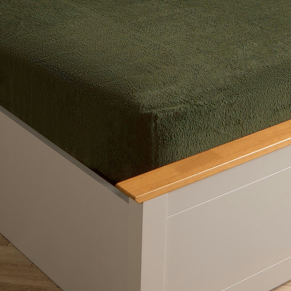 image 1 of OHS Soft Warm Thermal Teddy Fleece 25cm Deep Fitted Bed Sheet, Single - Woodland Green