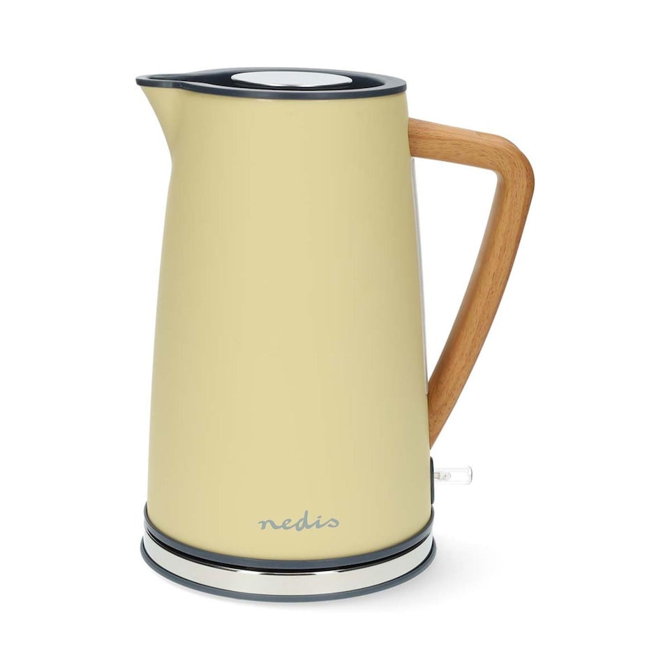 image 1 of Nedis 1.7L Soft Touch Jug Kettle with Wood Effect Handle, Overheat Protection, Removeable Filter, 2.2KW - Matte Soft Yellow
