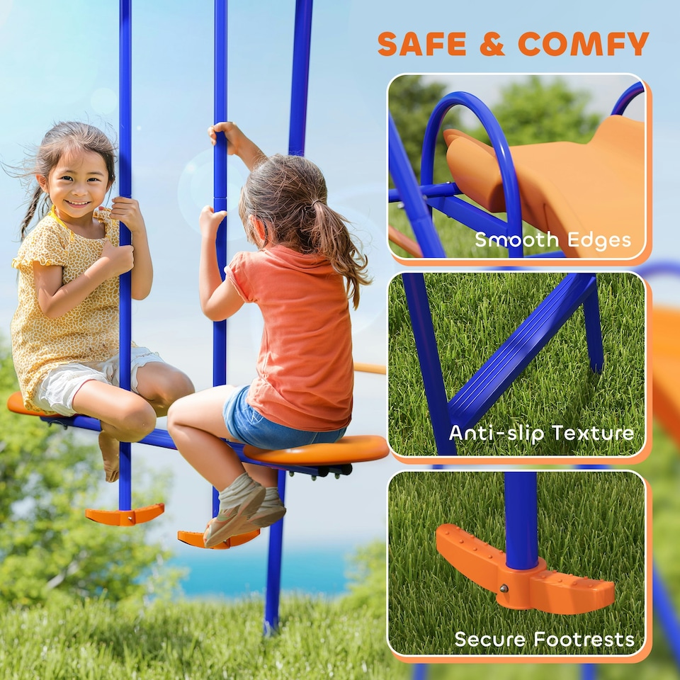 image 1 of Outsunny 4 in 1 Metal Kids Swing Set w/ Double Swings, Glider, Slide, Ladder