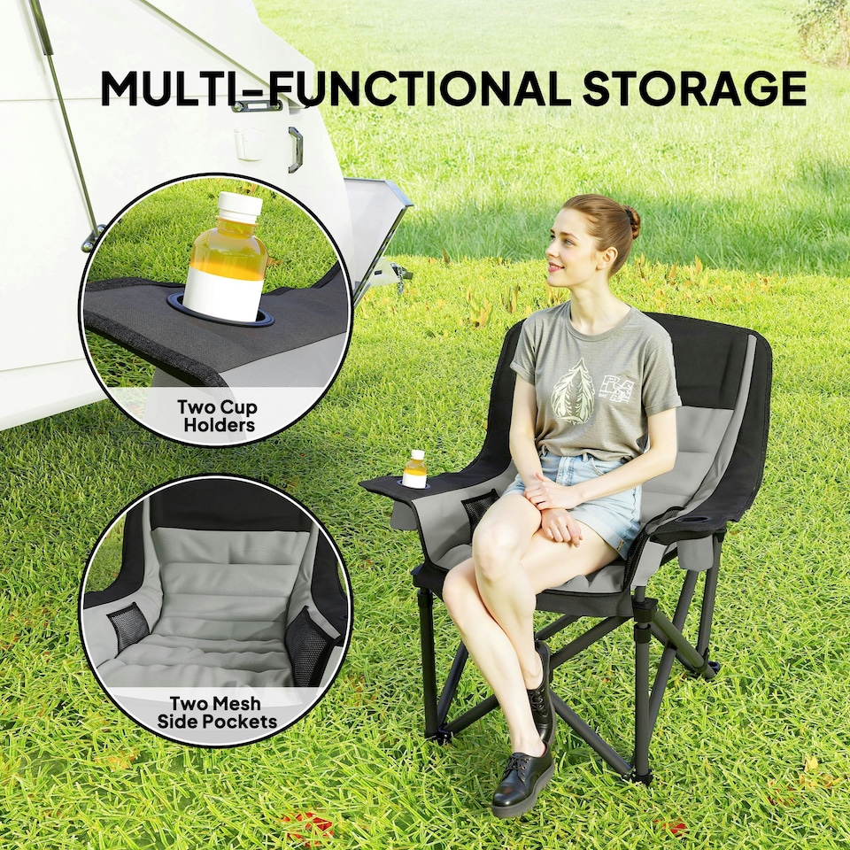 image 1 of Outsunny Camping Chair for Adults, Padded Folding Chair, Olive Green