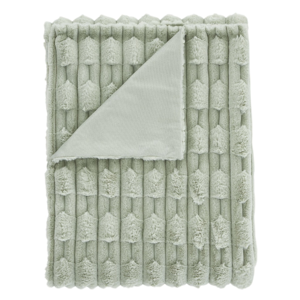 image 1 of Bianca So Soft Carved Faux Fur Blanket Throw | Green | Sage Green