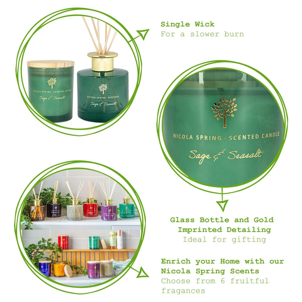 image 1 of Nicola Spring Scented Candle & Reed Diffuser Set - 130g - Sage & Seasalt