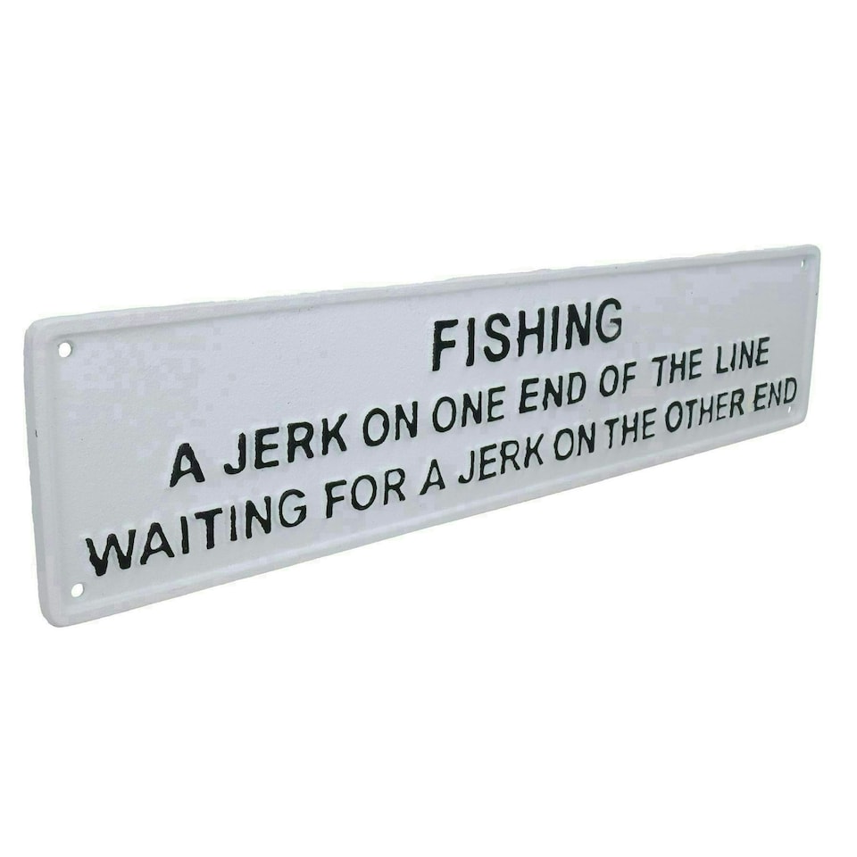 image 1 of Fishing Jerk On One End Of Line Sign Plaque Cast Iron Garden Wall Door House
