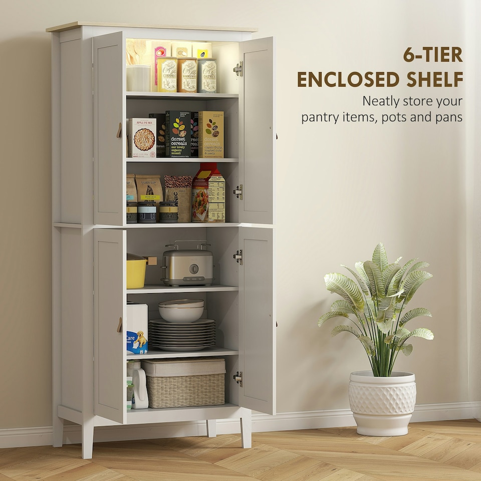 image 1 of HOMCOM 176.5 cm Tall Freestanding Pantry Storage Cabinet with 4 Doors Green White