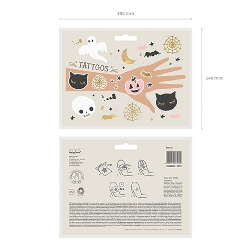 image 1 of Halloween Pink, Gold & Black Temporary Tattoo Sticker Sheet