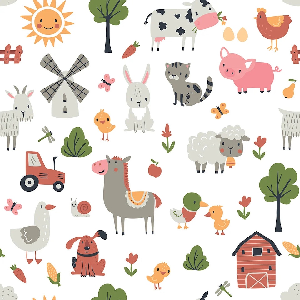 image 1 of Down On The Farm Wallpaper in Multicoloured | Multi | Multicoloured