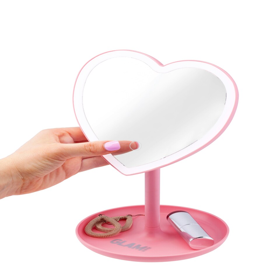 image 1 of Glam & Style Rose Pink Heart Mirror
