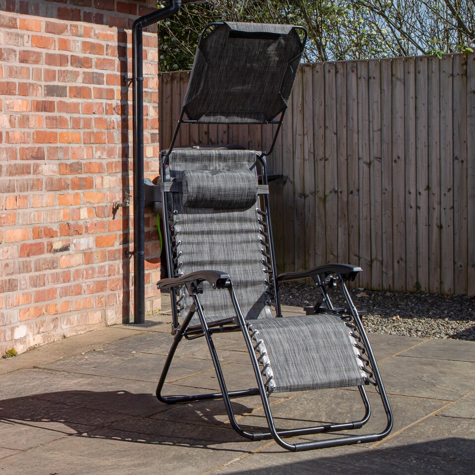 image 1 of Multi Position Garden Gravity Relaxer Chair Sun Lounger with Sun Canopy in Grey