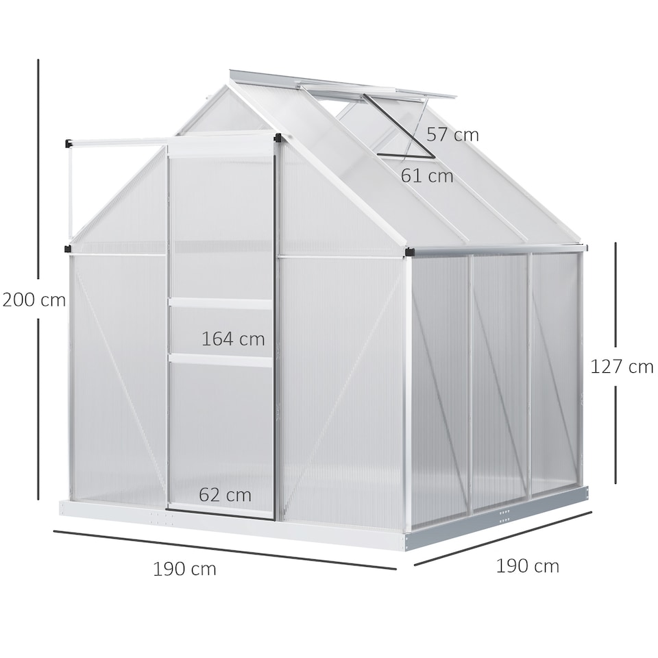 image 1 of Outsunny Polycarbonate Walk-in Garden Greenhouse w Sliding Door Silver Tone