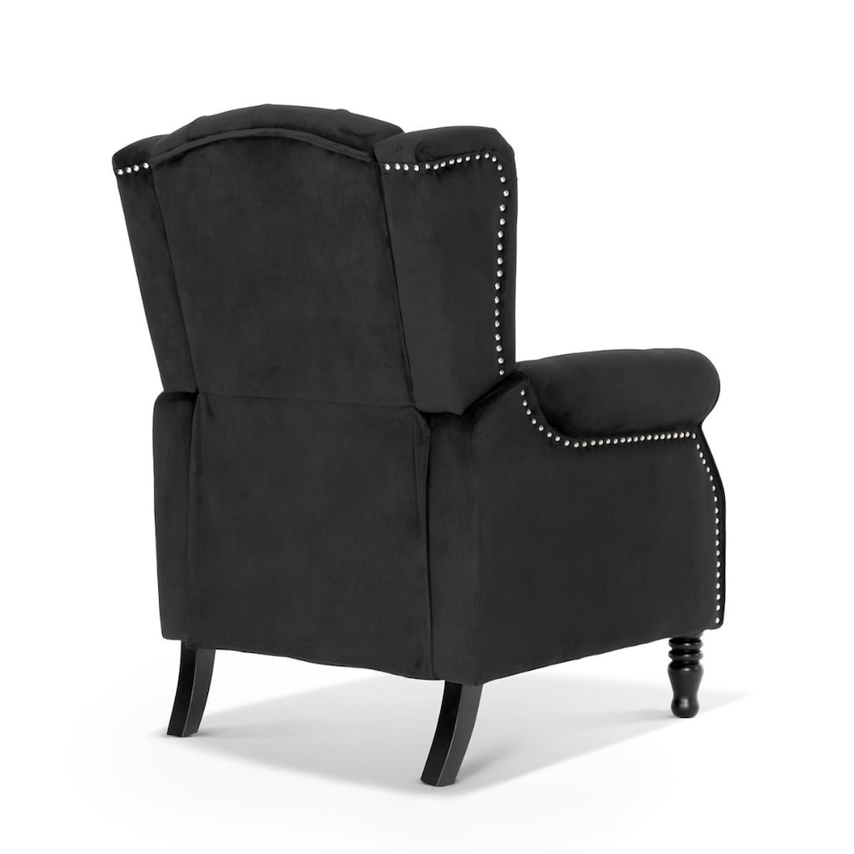 image 1 of Velvet Black Marianna Manual Recliner Wingback Chair