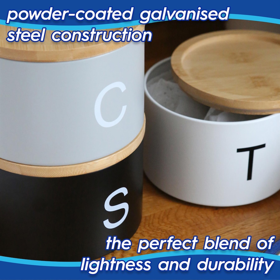 image 1 of Harbour Housewares 3pc Stacking Tea Coffee Sugar Canister Set with Bamboo Lids - Grey