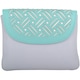 image 1 of Laser Cut Genuine Leather Credit Card Money Holder Wallet Purse Grey | Grey/Turquoise