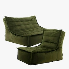icon Kota Velvet XL Bean Bag Sofa & Lounger Set Olive Green Bean Bag Chair Green