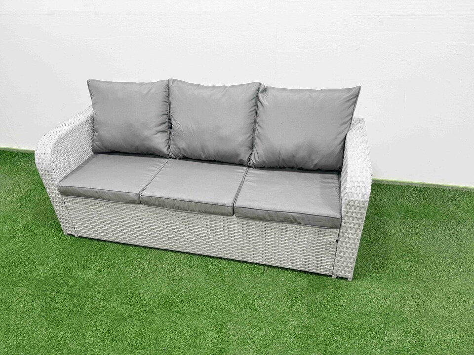 image 1 of Fimous 7 Seater PE Rattan Wicker Garden Furniture Patio Conservatory Sofa Set with Oblong Coffee Table 3 Seater Sofa Love Sofa 2 Big Footstool