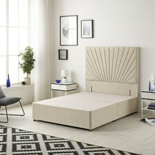 Sunburst Divan Bed with 54'' Floor Standing Headboard Tweed Fabric | Brown | Natural