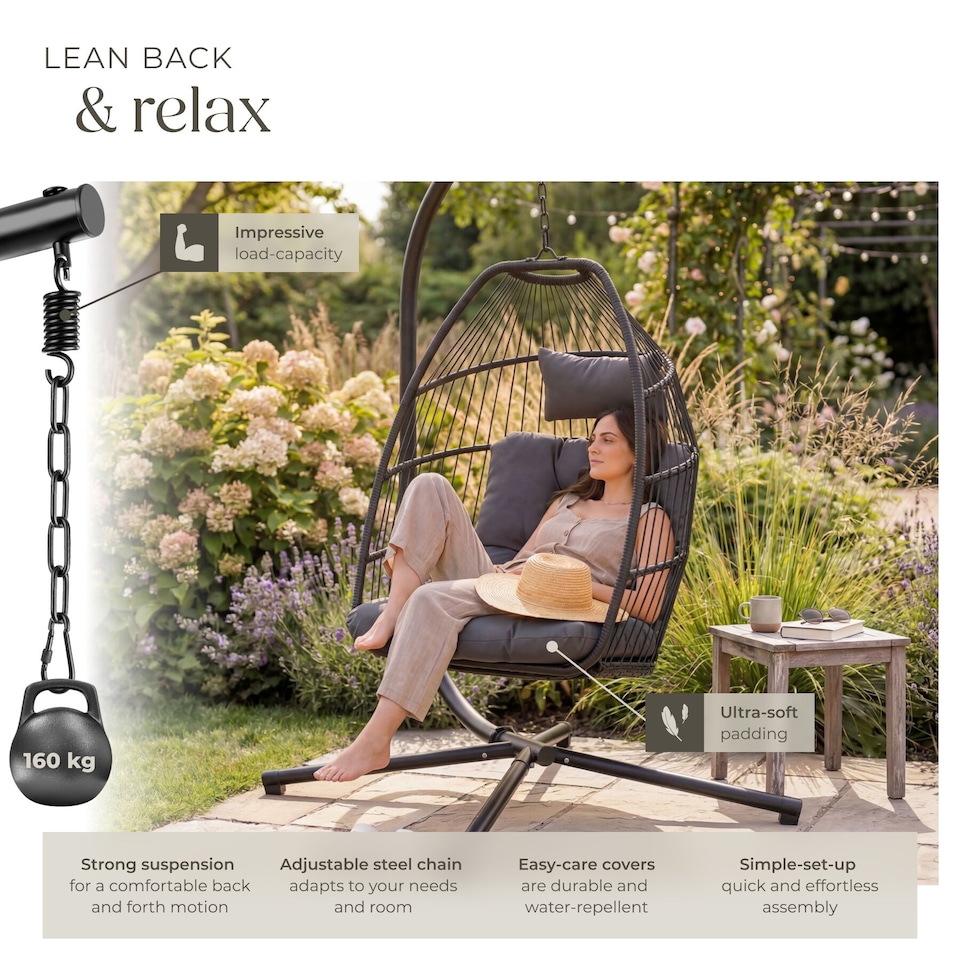 image 1 of Egg Chair Ariane with Swing Seat Frame, Thick Cushions and Protective Cover | Grey | dark grey | 1