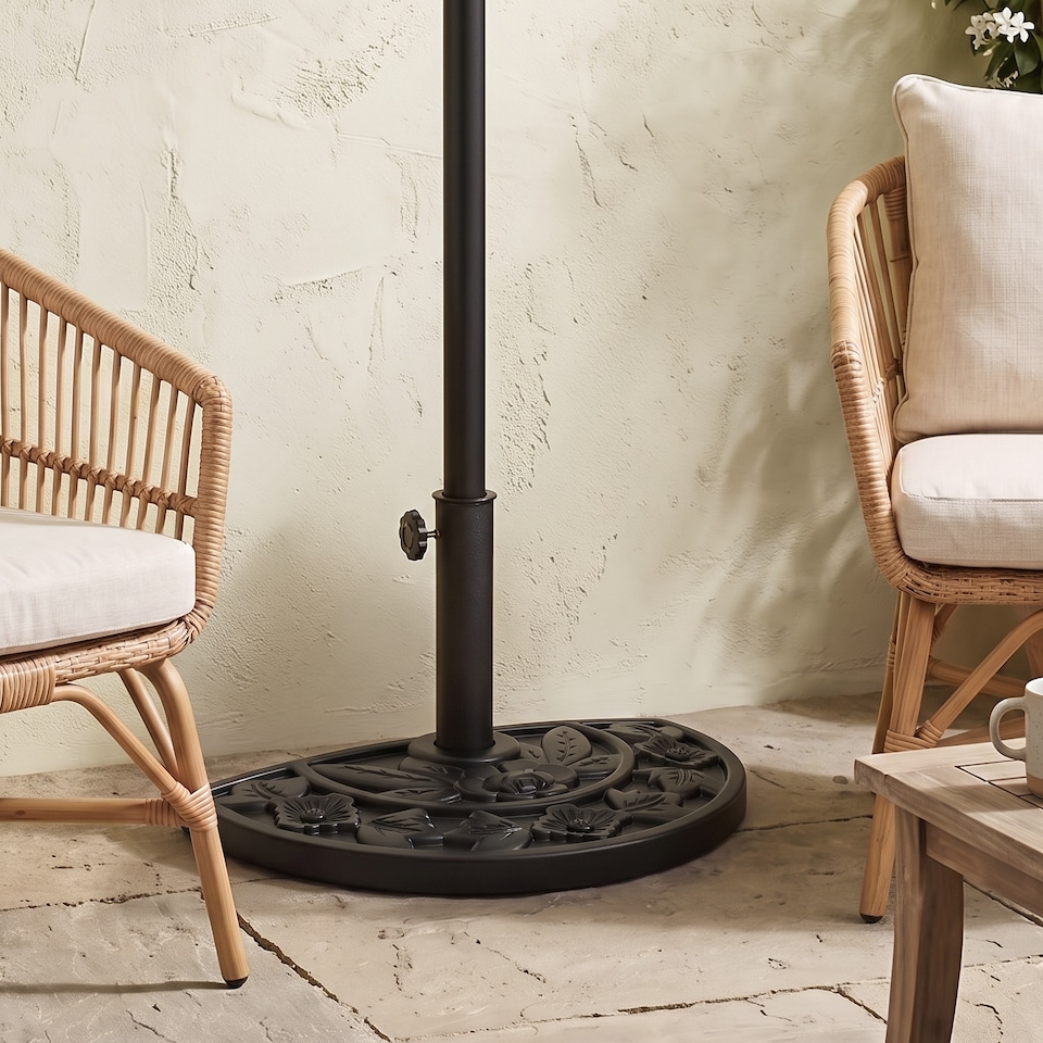 image 1 of Outsunny 9kg Half Round Parasol Base Heavy Duty Weighted Umbrella Holder Stand | Black | Black
