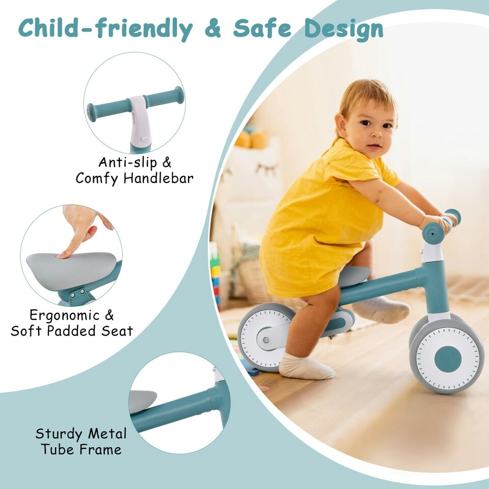 image 1 of COSTWAY Baby Balance Bike 4 Wheels Toddler First Bike Blue