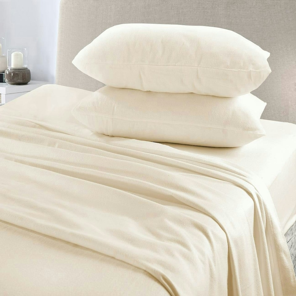 image 1 of Plain Dye Flannelette Cream Super King Sheet Set Cream | Super King