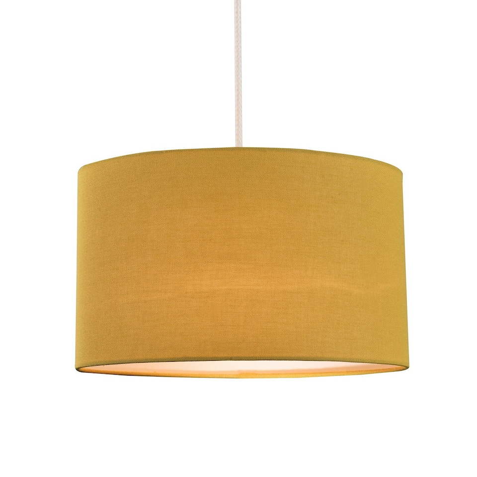 image 1 of Contemporary and Stylish Mustard Ochre Linen Fabric Oval Lamp Shade - 30cm Width Yellow