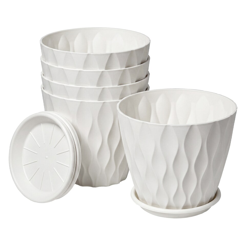 image 1 of TOQUE Plant Pots,5Pc 8 Inch Plant Pots Indoor,Drainage,PP Plastic,White